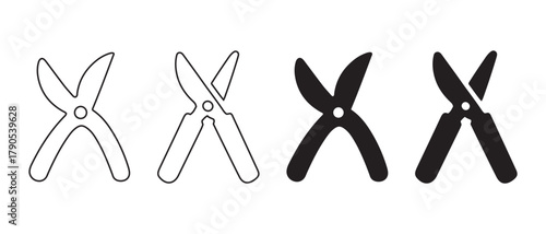 Garden Pruning Shears Icon Set. Outline to Silhouette Evolution.