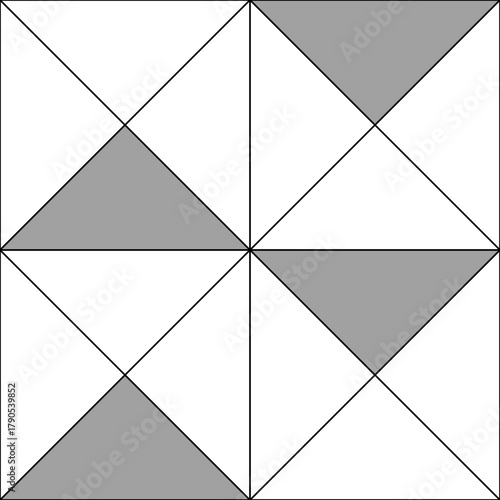 Repeated color triangles on black background. Triangular blocks wallpaper. Seamless surface pattern design with tiles. Mosaic motif. Digital paper with polygons for page fills, web designing. Vector.