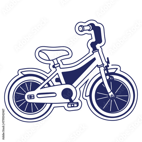 Kids bicycle illustration in blue and white outline showcasing childhood recreation and healthy transportation perfect for graphic design and childrens content