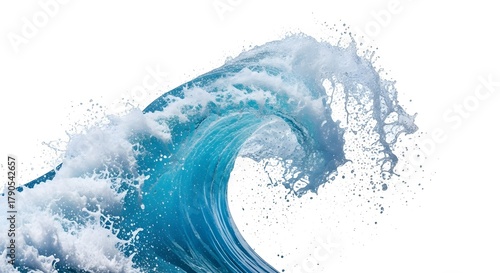 Fototapeta Naklejka Na Ścianę i Meble -  Dynamic ocean wave captured in action on a white background for abstract art and nature lovers