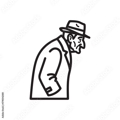 Old man outline vector flat illustration design