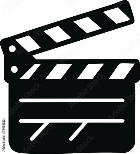 A black and white drawing of a clapperboard for film and television production use