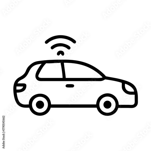 Self-driving car illustration with wireless signals, showcasing advanced technology and innovation in automotive design, emphasizing the future of transportation and smart vehicles