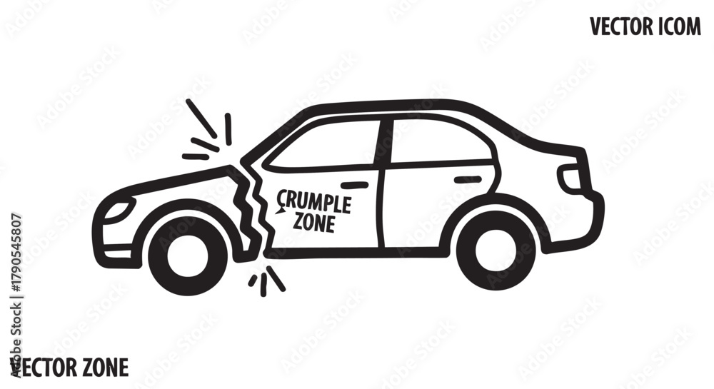 Fototapeta premium 8. Crumple zone car impact outline icon vector 
