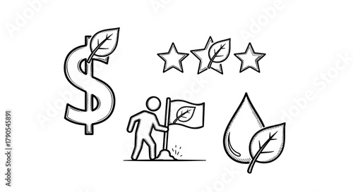 Sustainable investment concept with icons featuring money and nature  , ESG & Sustainable Metrics icon set. 