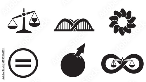 gender equality and empowerment silhouettes collection minimal black balance fairness vector icon set