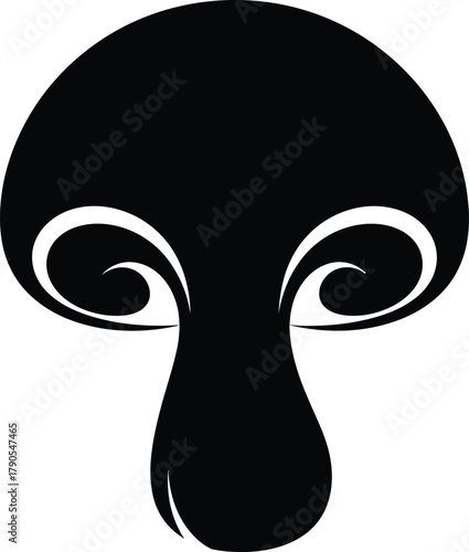 Illustration of black mushroom silhouette isolated on white background, a simple image