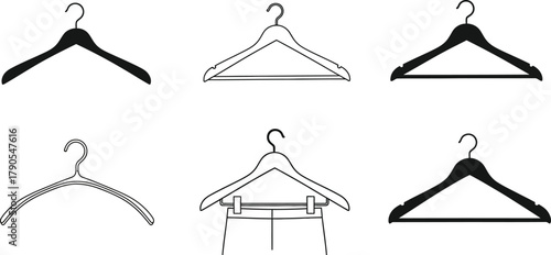 Illustration of collection of different clothes hangers isolated on white background