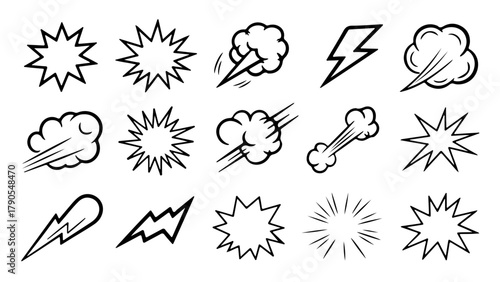 Hand-drawn sketch collection of black line art zodiac sign icons with arrow symbols and text for a simple vector alphabet illustration set design