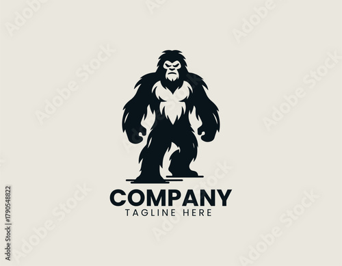 Simple daring angry yeti black vector logo illustration