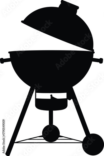 Illustration of silhouette of a charcoal grill with the lid open isolated on white background