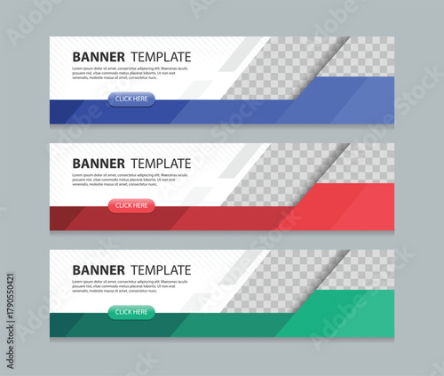 Set abstract horizontal web banner design background template. three color  style. Suitable for web and social media ads. Vector illustration file with Space to add pictures.