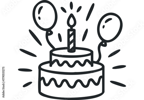 Two tier cake with candle and balloons