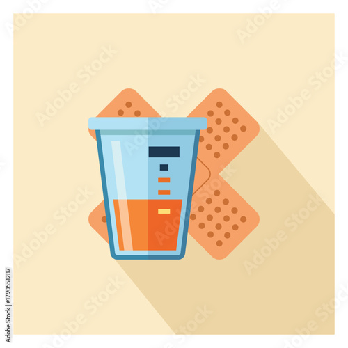 Urine Specimen Cup Analysis Health Checkup Test Diagnostic Flat Lay Style Bandages Illustration Medical Healthcare Lab