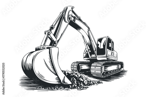 Heavy excavate machine with large bucket moving dirt