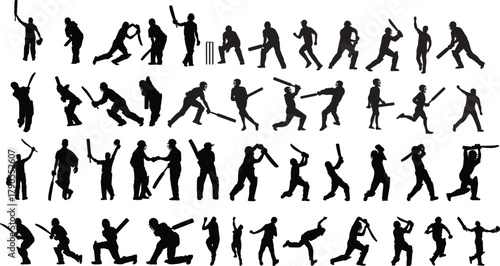 Premium Vector Black silhouettes of Cricket Batsman players shapes