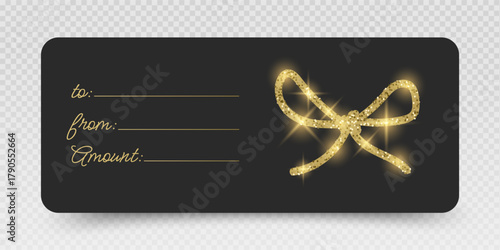 Gift voucher template with glitter gold luxury elements. Vector illustration. Design for invitation