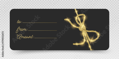 Gift voucher template with glitter gold luxury elements. Vector illustration. Design for invitation