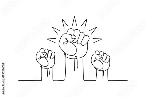 Three clenched fists raised in protest and solidarity