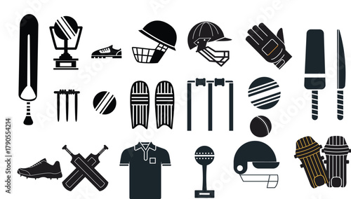 Cricket Equipment Collection Icons