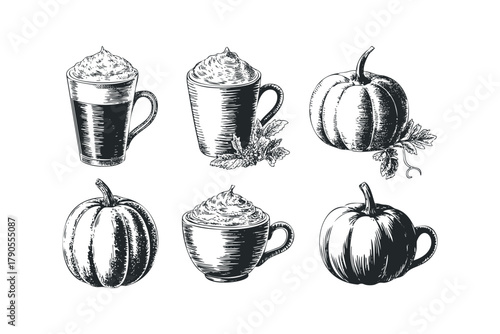 Collection of Hand-Drawn Autumn Harvest Elements and Drinks