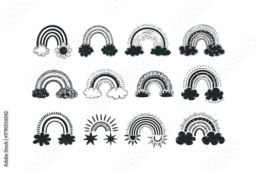 Hand Drawn Rainbow and Cloud Graphics Collection