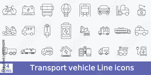  Transport, vehicle and delivery elements - minimal thin line web icon set.