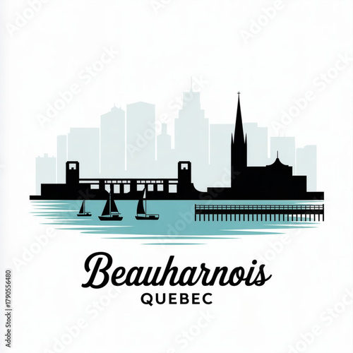 ‎Beauharnois Skyline Silhouette — A Hydroelectric Waterfront City in Quebec Canada Vector Illustration