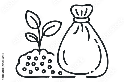 Seed bag and sprouting plant icon