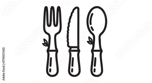 Bamboo cutlery set outline icon vector
