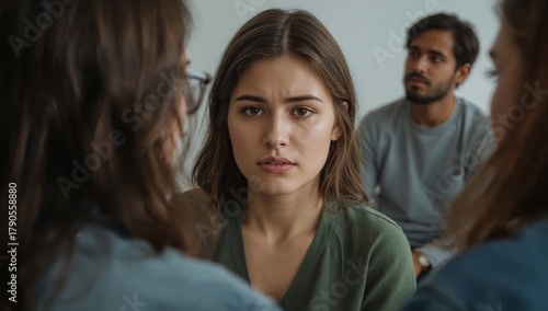 Close up of sad woman in supportive conversation