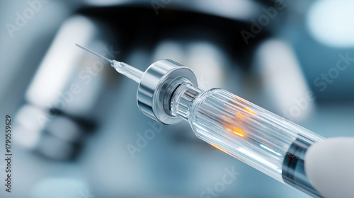 Medical syringe with biotech solution in lab