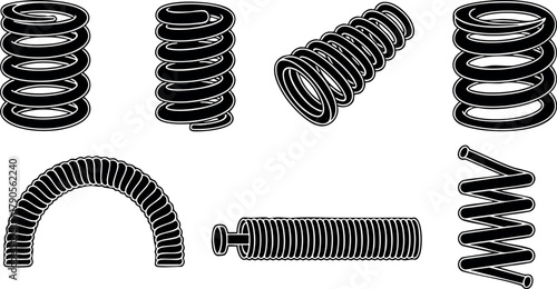 Mechanical coil springs and torsion springs vector set for engineering and industrial design projects