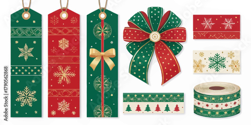 Vector illustration of christmas  assortment of christmas themed decorative ribbons and gift tags