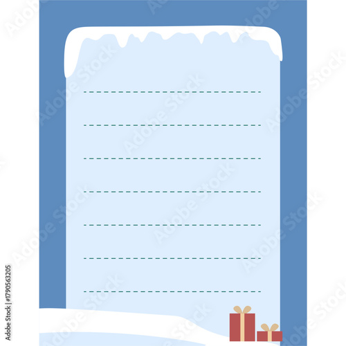 Festive holiday wish list with gifts and snow for creative projects