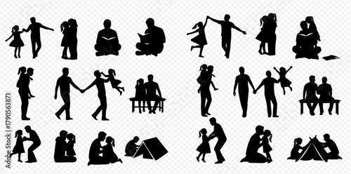 Silhouettes of families engaging in various activities, showcasing moments of togetherness and connection.