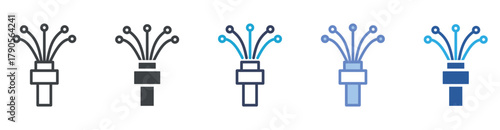 Fiber Cable icon set multiple style collection