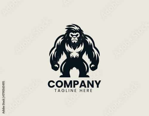 Simple daring angry yeti black vector logo illustration
