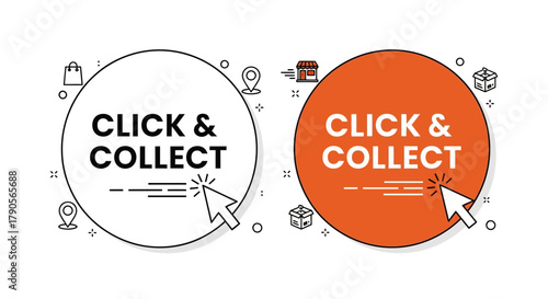 Click and Collect Online Shopping Service Button Icon Set Concept