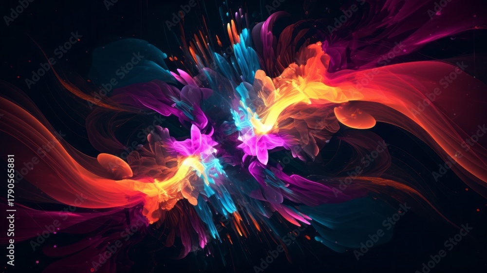 Obraz premium Abstract neon fractal wallpaper with space