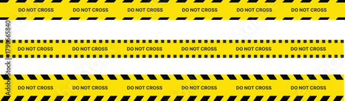 Yellow Black Stripes Line Tape and Caution Barrier Icon set. Warning Ribbon and Critical Safety Alert Symbols. Construction Tape and Danger Zone sign. Hazard Sign and Industrial Warning Border Icon