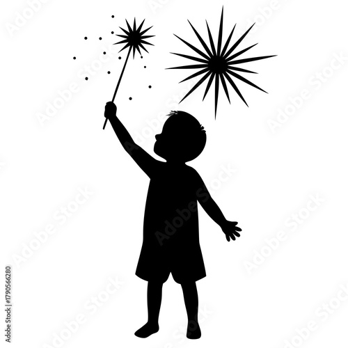A silhouette child holding a sparkler