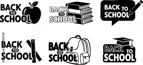 Back to school icons set with apple, books, speech bubble, pencil, ruler, backpack, graduation cap vector collection