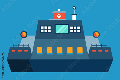 Cartoon sea lab control deck vector illustration