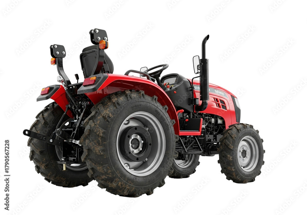 Obraz premium Red tractor with a person driving