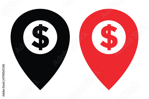 Money Location Pins  Business and Finance Vector Icon Set.