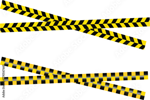 Yellow Black Stripes Line Tape and Caution Barrier Icon set. Warning Ribbon and Critical Safety Alert Symbols. Construction Tape and Danger Zone sign