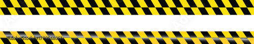 Yellow Black Stripes Line Tape and Caution Barrier Icon set. Warning Ribbon and Critical Safety Alert Symbols. Construction Tape and Danger Zone sign