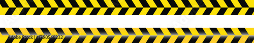 Yellow Black Stripes Line Tape and Caution Barrier Icon set. Warning Ribbon and Critical Safety Alert Symbols. Construction Tape and Danger Zone sign
