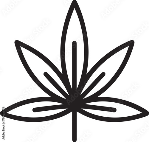 Minimalist cannabis leaf outline, simple botanical design for natural wellness brands, modern hemp product packaging, medicinal herb icon, clean vector style.